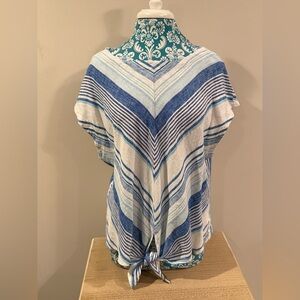 CHARLIE B Blue and White Striped Tie-Front Top